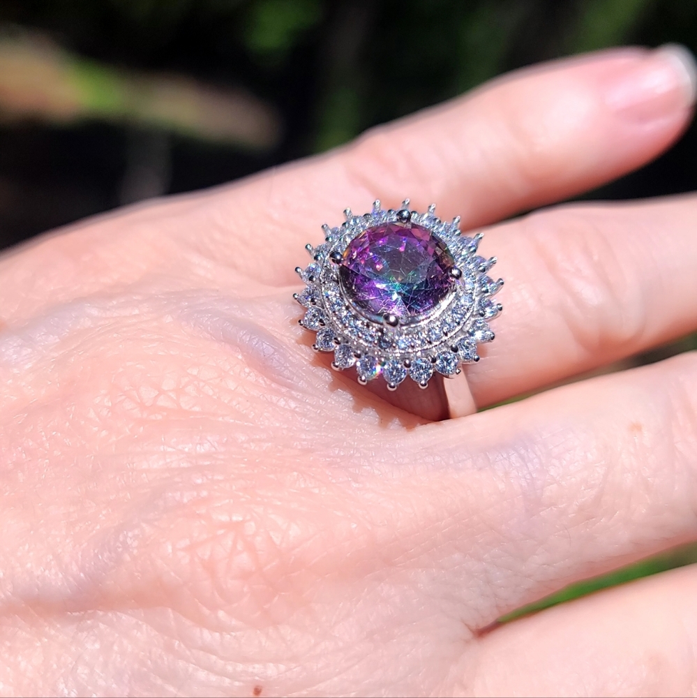 Aurora borealis & white Topaz princess ring - Picture 8 of 16